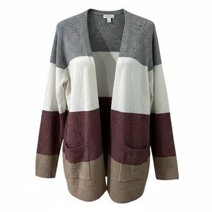 Market & Spruce Vail Colorblock Cardigan Size XL Open Front Knit Patch Pockets